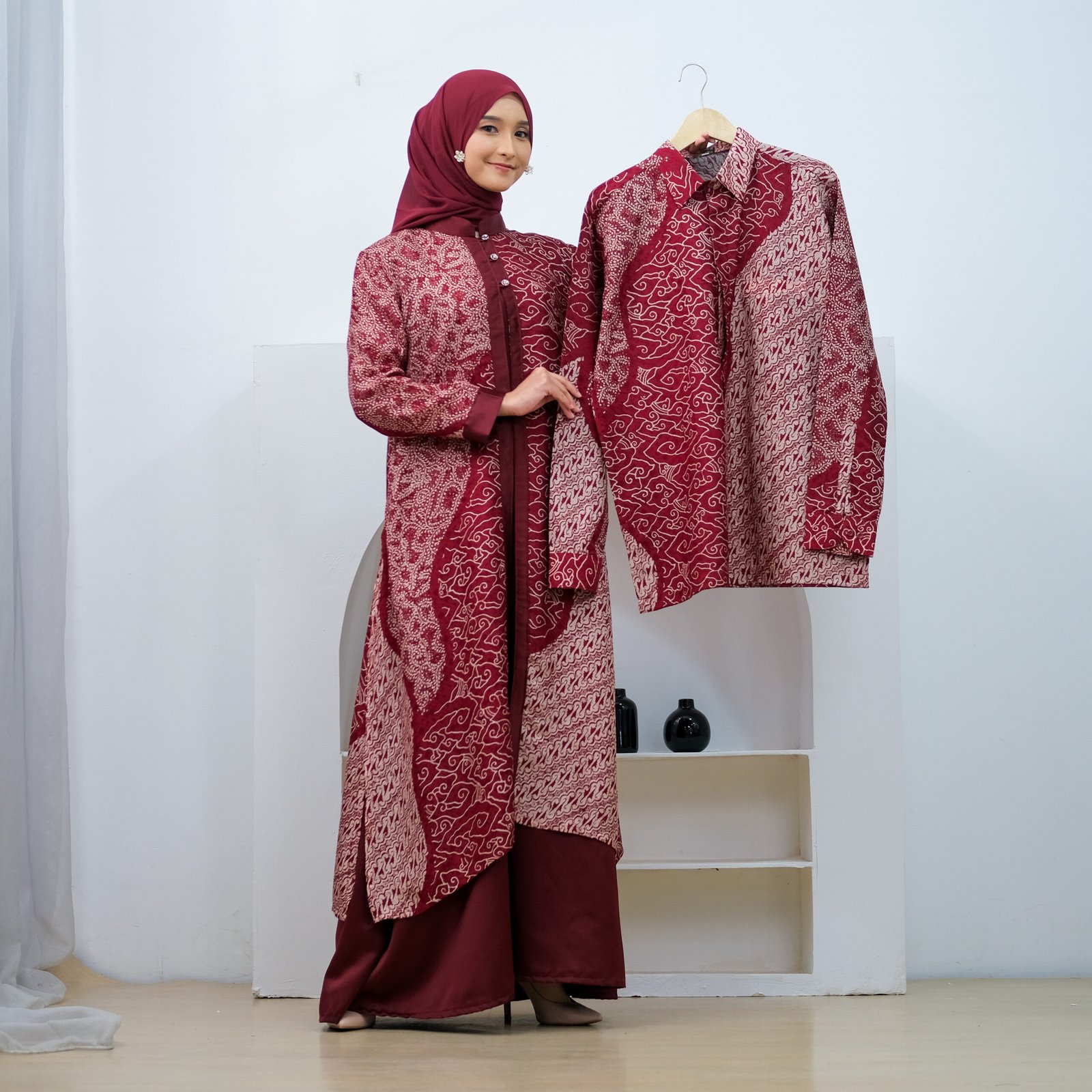 Diana Batik - COUPLE OUTER GAMIS BATIK VISCOSE | Couple Set Gamis Batik Viscose | Gamis Lebaran - Gambar 5