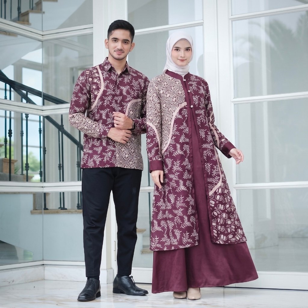 Diana Batik - COUPLE OUTER GAMIS BATIK VISCOSE | Couple Set Gamis Batik Viscose | Gamis Lebaran - Gambar 2