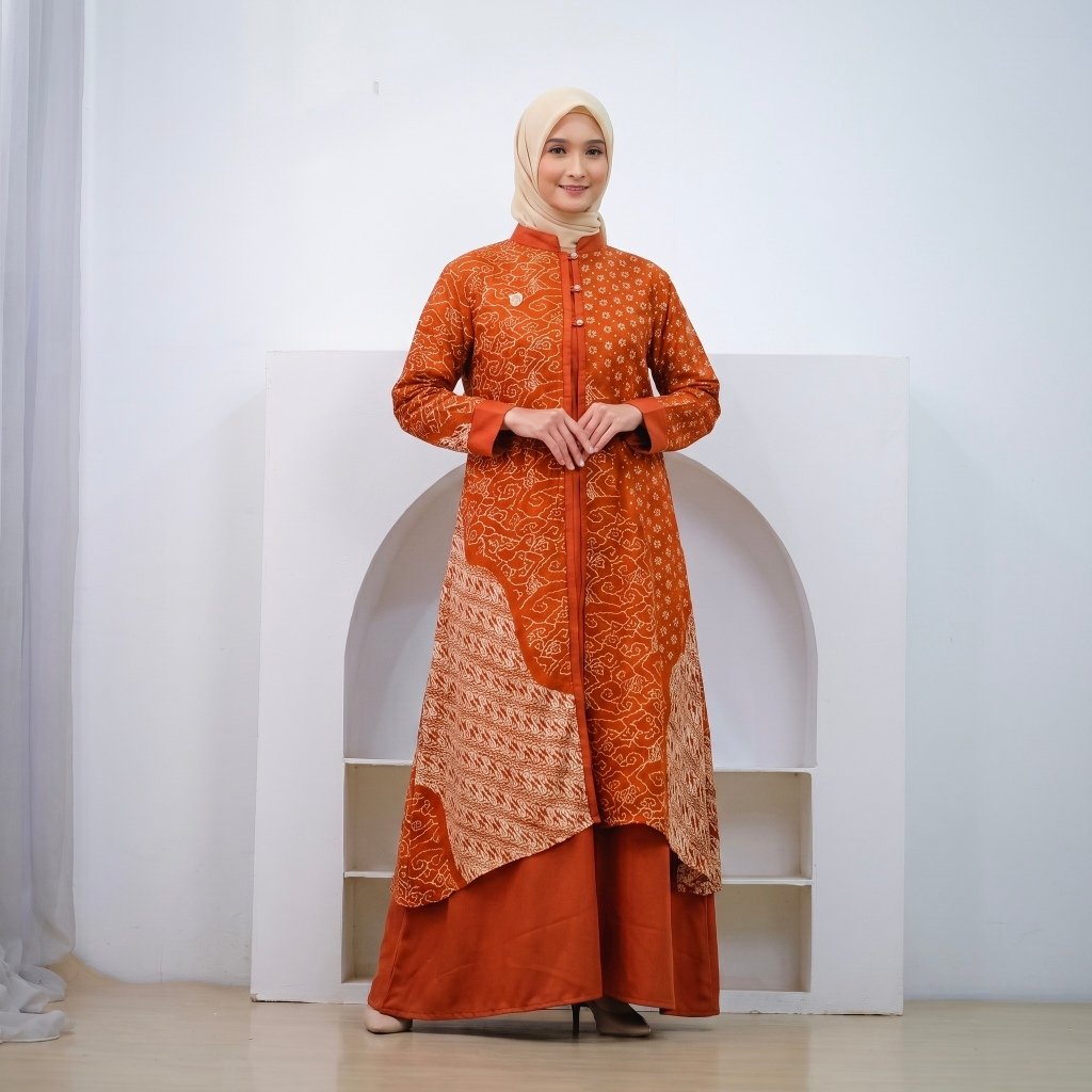 Diana Batik - SET OUTER GAMIS BATIK VISCOSE | Set Gamis Batik Viscose | Gamis Lebaran - Gambar 3