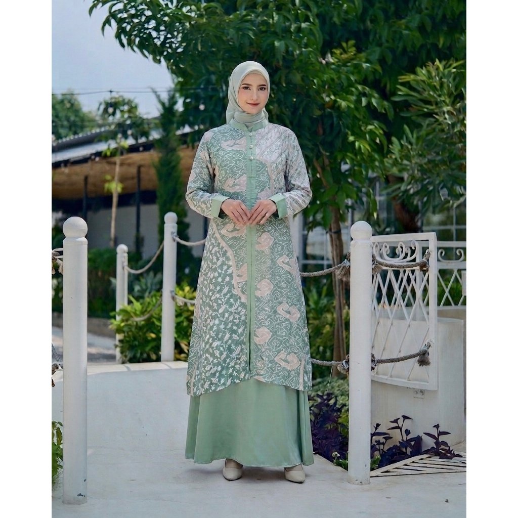 Diana Batik - SET OUTER GAMIS BATIK VISCOSE | Set Gamis Batik Viscose | Gamis Lebaran - Gambar 4